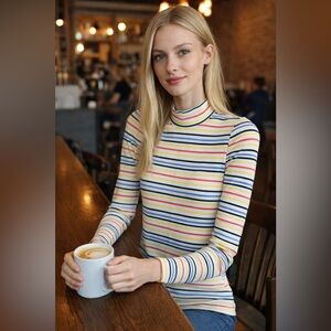 Free People Colorful Striped Long Sleeve Top